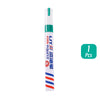 A set of permanent paint markers with a green and white body and striped tips.