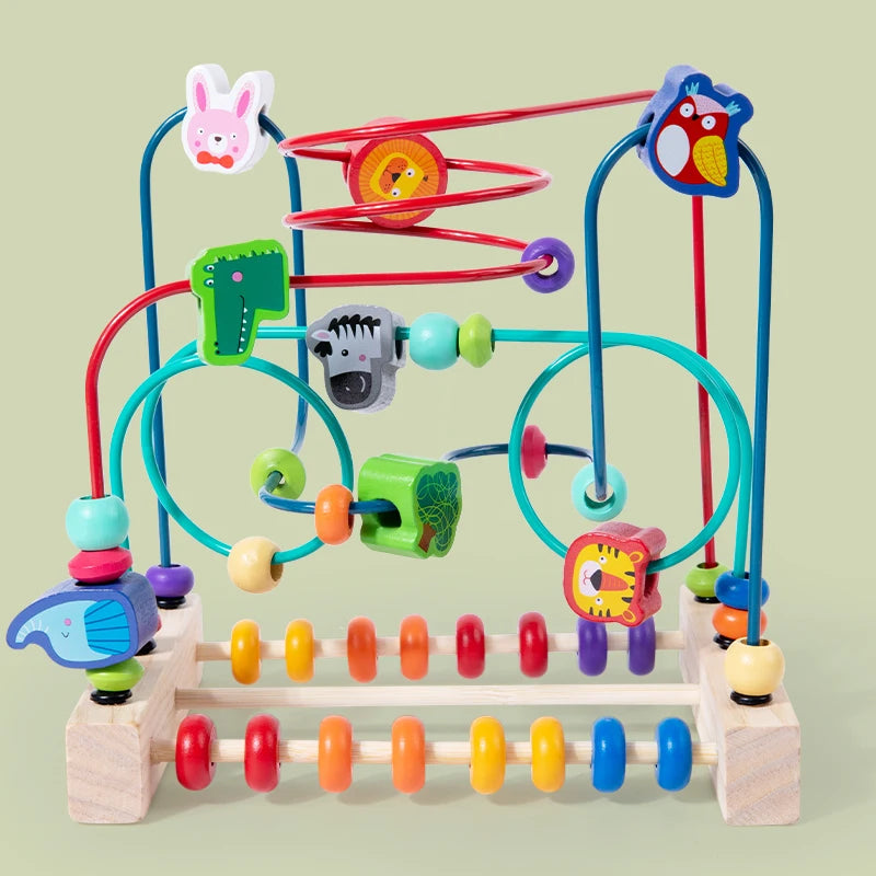 Wooden Bead Maze Roller Coaster with Abacus for Toddlers