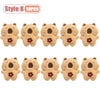 A set of ten cute brown plush capybara bears with floral details.
