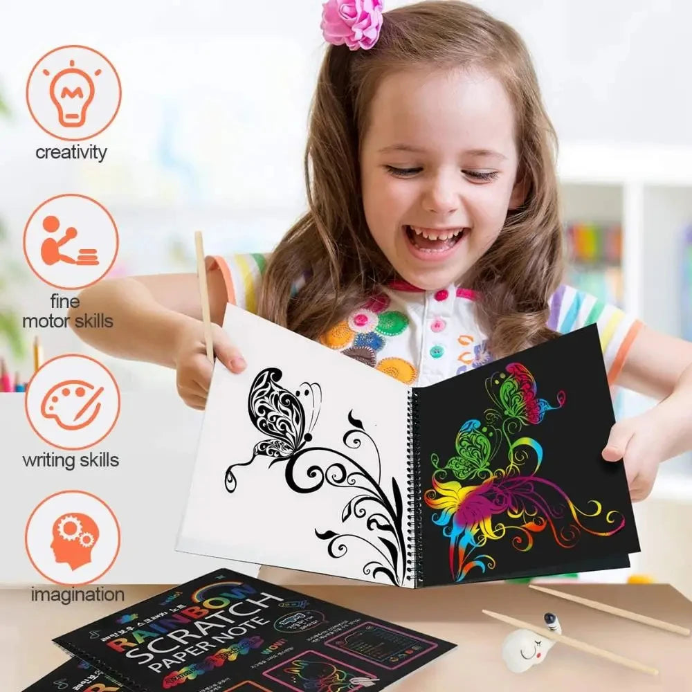 Rainbow Scratch Art Paper Set for Kids – DIY Graffiti & Drawing Activity Book