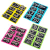 A set of metal wire puzzles in various colors, including yellow, blue, pink, and green, designed as a brain teaser.