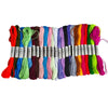 A collection of multicolor embroidery floss skeins in various shades and finishes.