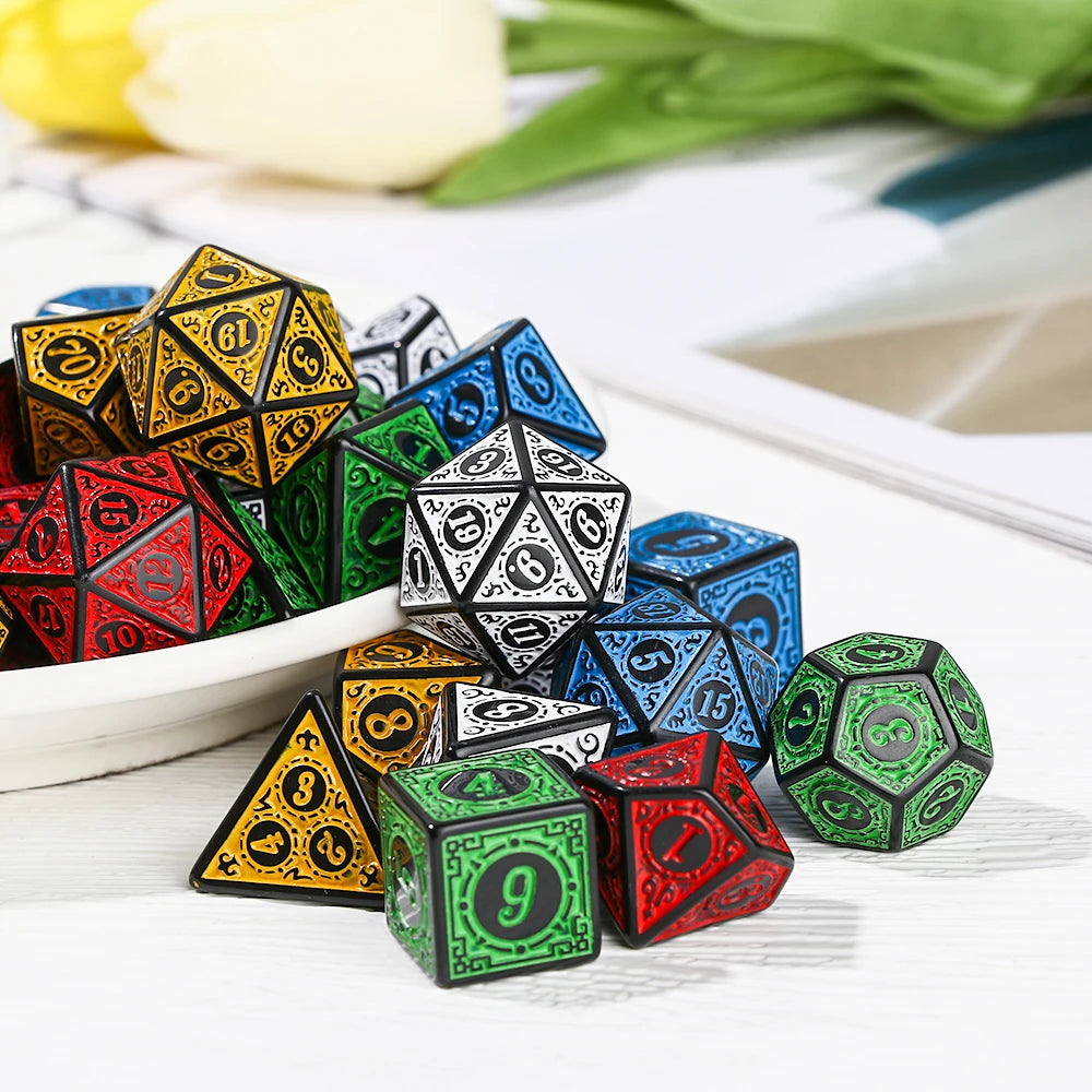 7-Piece Polyhedral Dice Set with Dual-Color Design for RPG and Tabletop Games