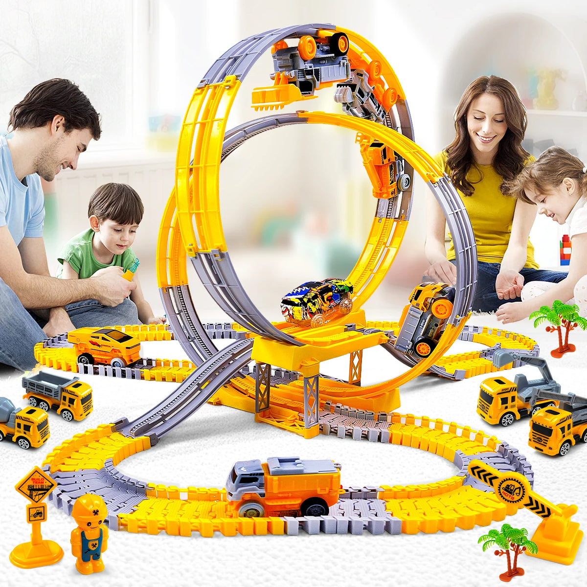 Electric Track Car Toy Set for Kids with Engineering Vehicles