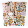 A collection of vintage paper and stickers featuring floral designs, including pressed flowers and botanical illustrations.