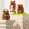 A set of cute capybara micro building blocks featuring a brown bear, a pink capybara, and a brown bear with red glasses.