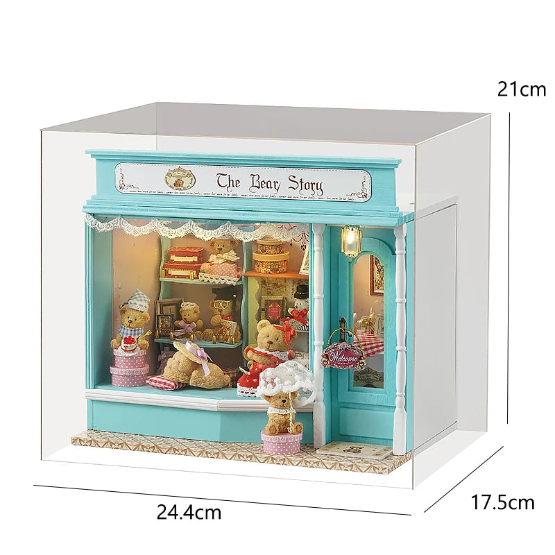 Wooden Dollhouse Kit with Furniture and Lighting