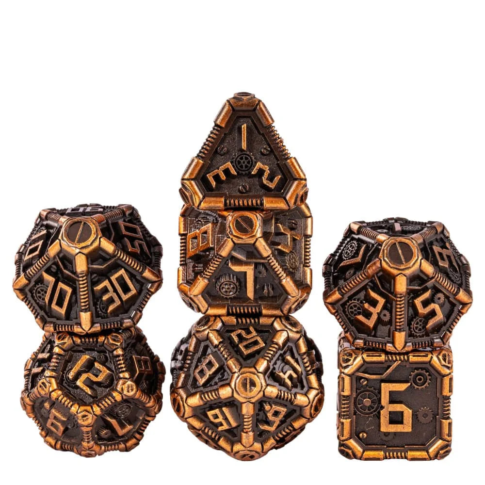 Steampunk Metal Dice Set - 7-Piece Polyhedral RPG Dice