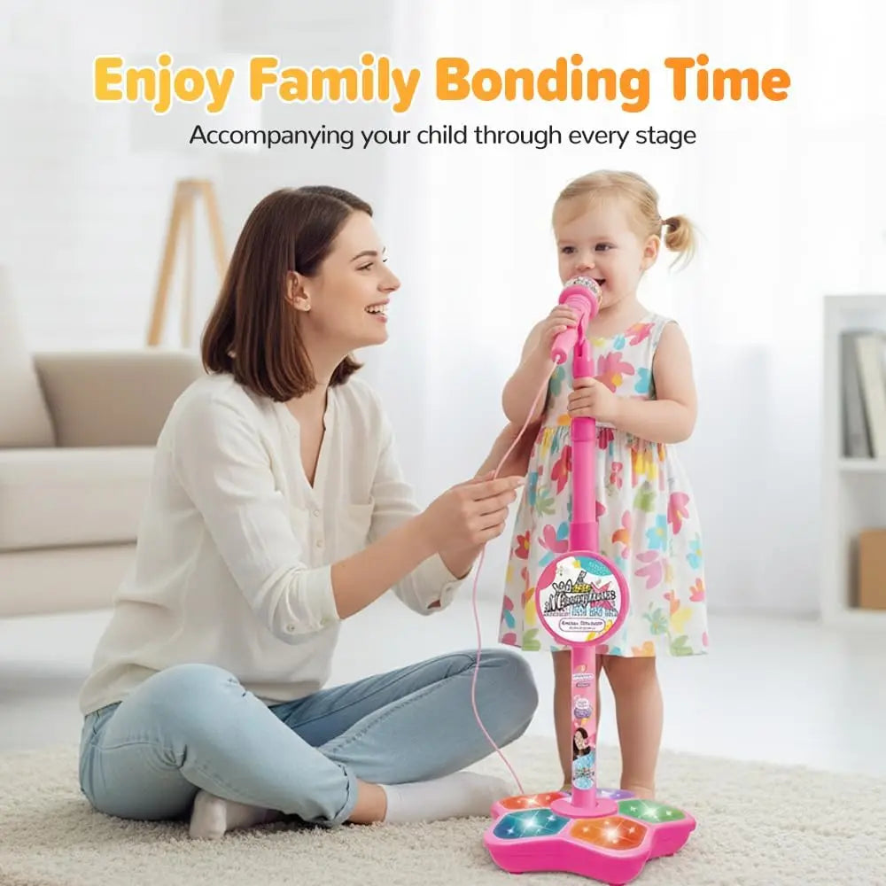 Kids Karaoke Microphone Stand Set with Party Lights