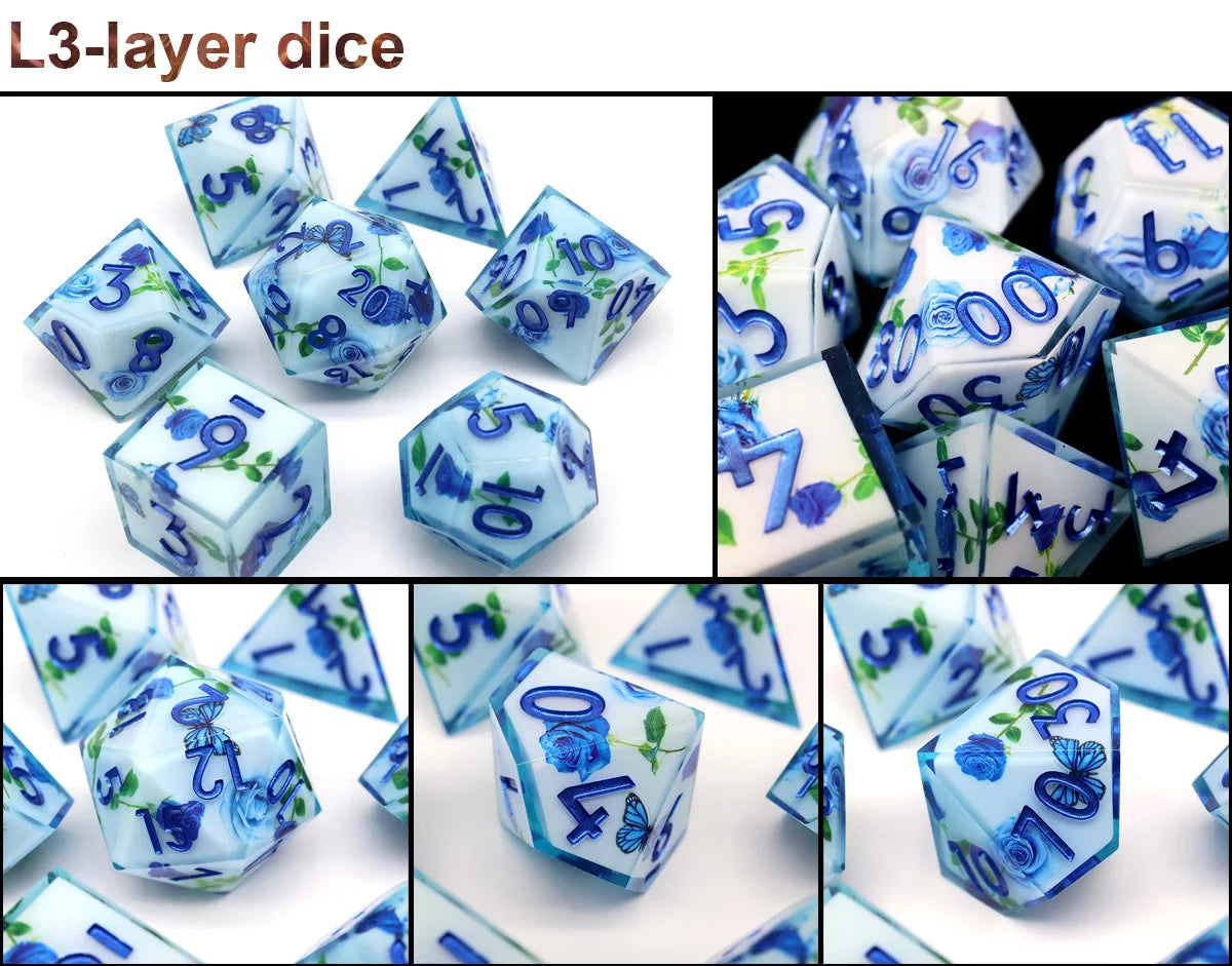 Handmade Resin Polyhedral Dice Set with Sharp Edges