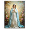 Diamond painting of Jesus and Virgin Mary with a white veil and blue drapery against a floral background