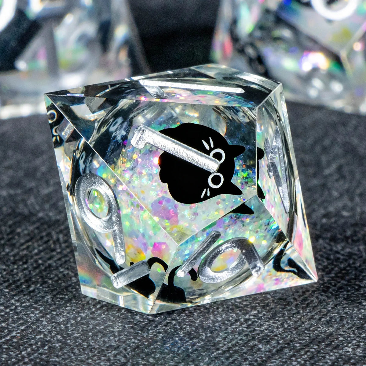 Cat Liquid Core Polyhedral Dice Set with Sharp Edges