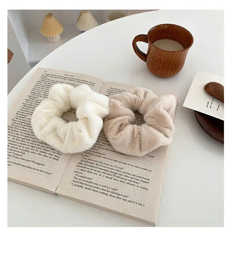 Plush Knit Scrunchie Hair Ties with Leather Accent