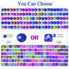 A selection of colorful round and square gemstones for a diamond painting kit featuring various shades of blue, purple, pink,