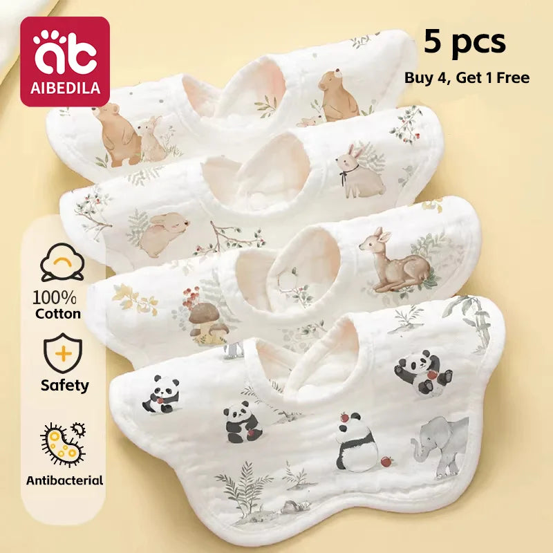 5-Pack Soft Cotton Muslin Bandana Bibs for Teething Babies