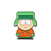 A cute cartoon enamel pin featuring a character wearing a green cap and an orange jacket.