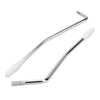 A silver replacement tremolo arm for an electric guitar, featuring a white handle and threaded end.