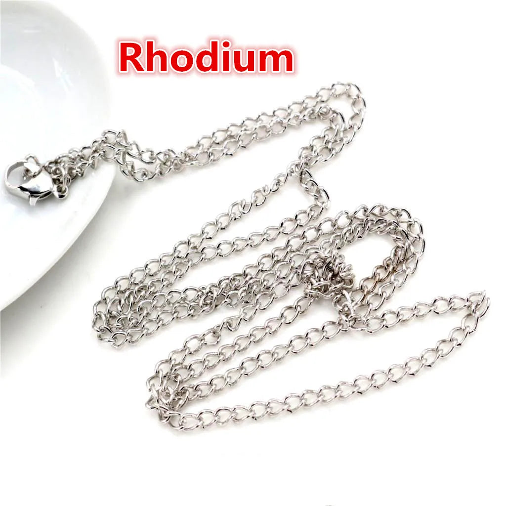 Silver rhodium-plated flattened chain connector for jewelry making