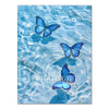 A blue butterfly swimming in clear water, captured as a mosaic art painting.