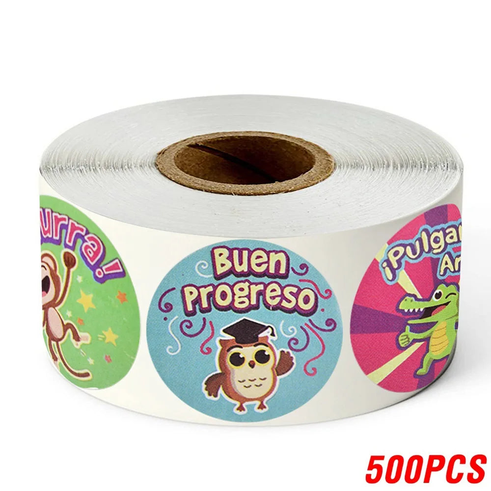 Spanish Motivational Reward Stickers for Kids – Cute Animal Encouragement Sticker Roll