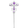 A silver and purple royal crown and scepter playset for dress-up.