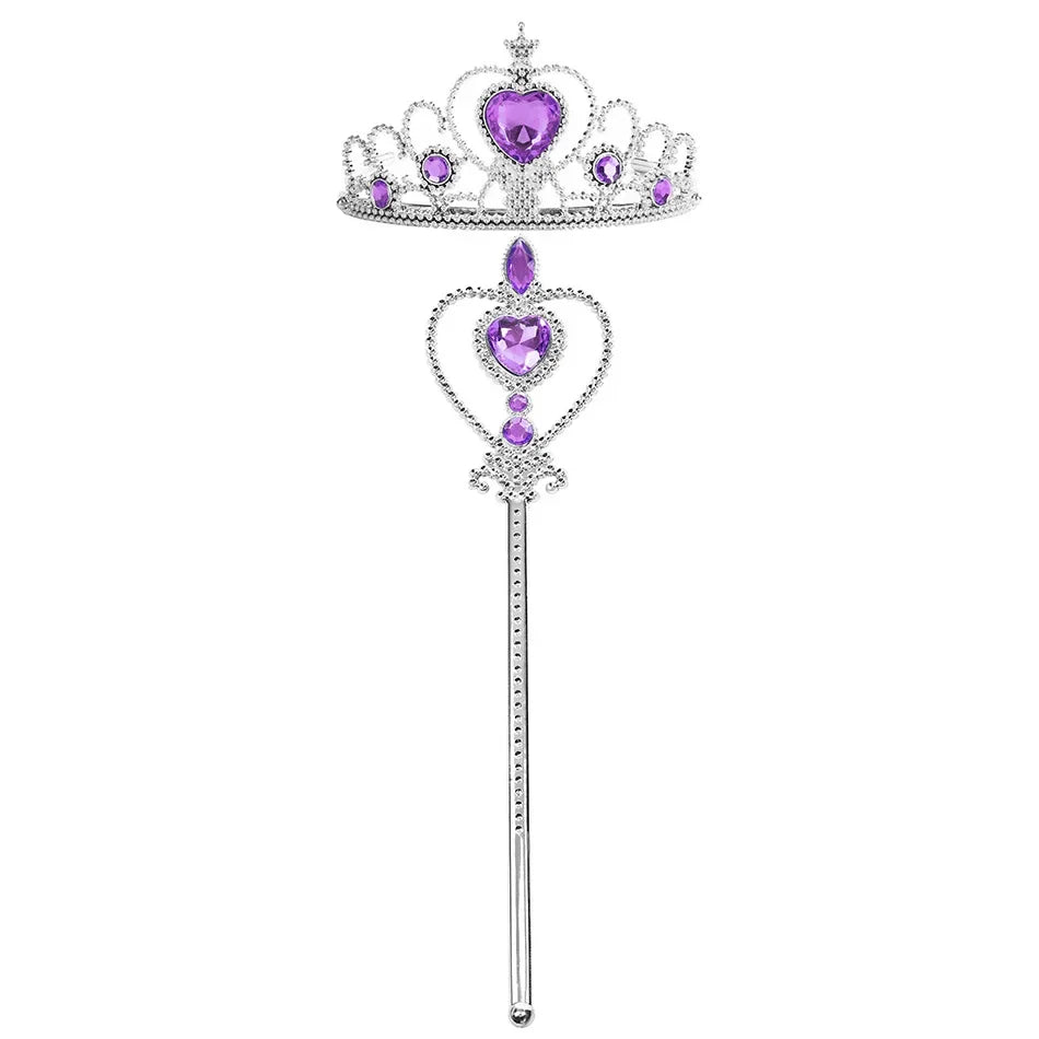 A silver and purple royal crown and scepter playset for dress-up.