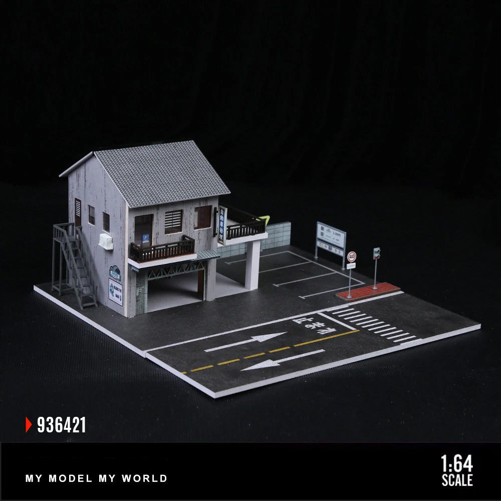 Japanese Style Auto Repair Shop Diorama with LED Lighting