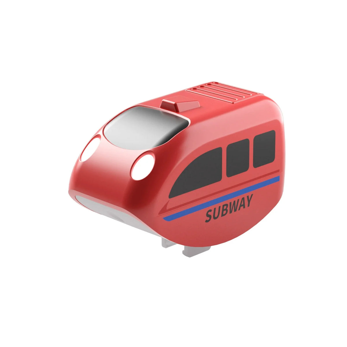 A red and silver DIY magnetic track train set model with a subway theme.