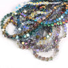 A tangled collection of iridescent, multi-colored glass star spacer beads for jewelry making.