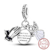 Sterling silver charm beads set featuring cross, angel, and evil eye designs for DIY jewelry making