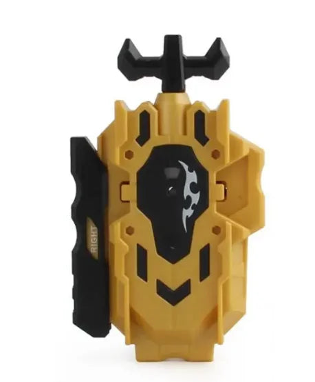 A yellow and black burst-style spinning top launcher for kids with a pointed top.