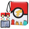 A red and black PU leather card binder with a zipper, featuring a lightning bolt design on the cover.