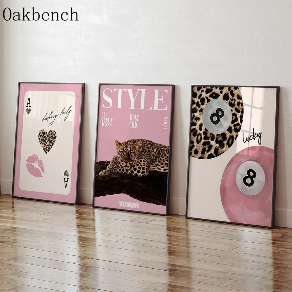 Leopard Print Playing Card Canvas Wall Art