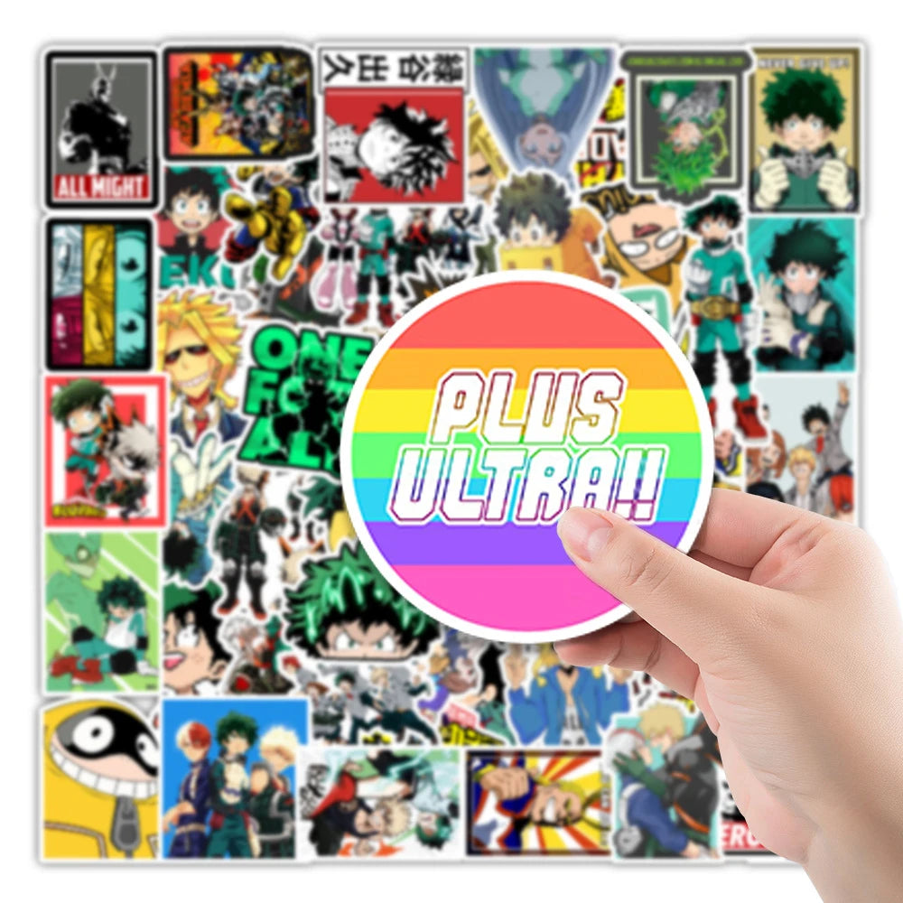 A collection of My Hero Academia anime character stickers featuring various characters and scenes.