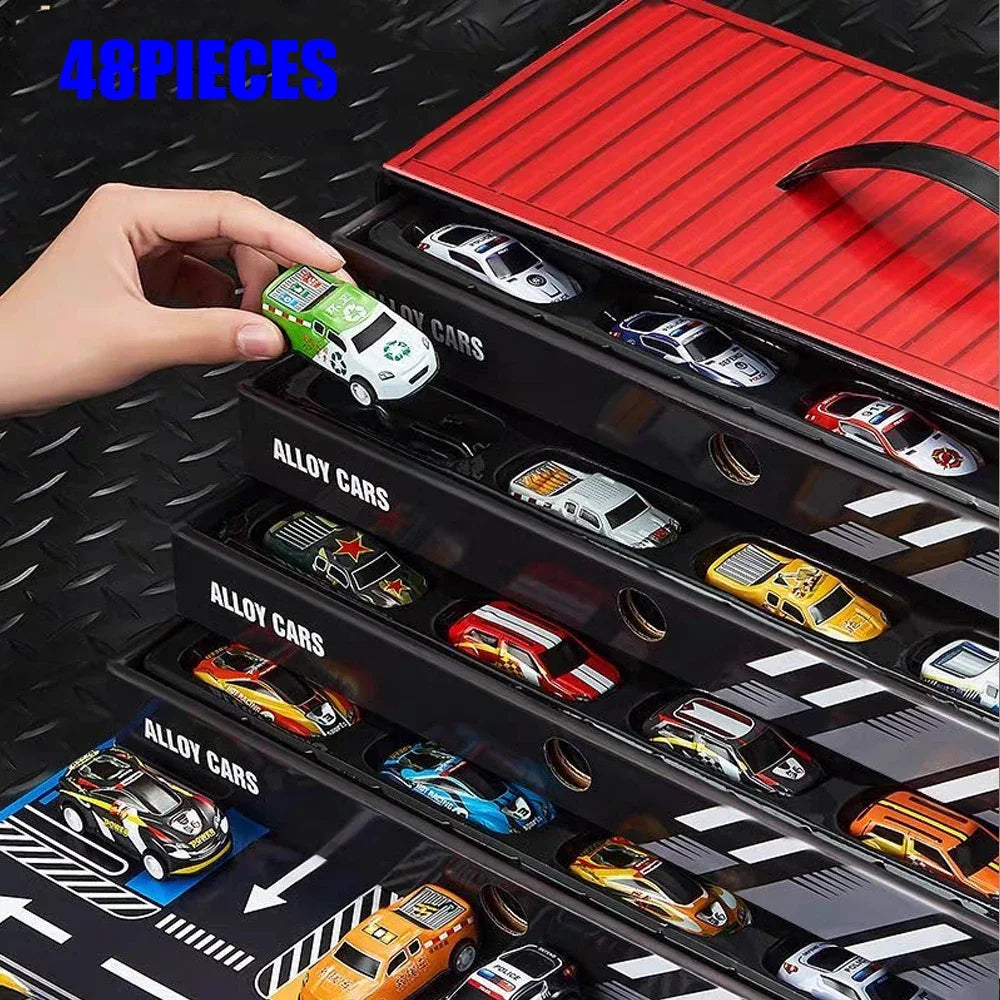 48-Piece Die-Cast Metal Car Collection with Storage Case