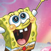 A cartoon drawing of SpongeBob SquarePants with a wide open mouth and excited expression.