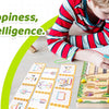 Children playing with a wooden magnetic maze puzzle board for color and number learning.
