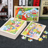 A box of 24-piece wooden animal jigsaw puzzles featuring colorful woodland animals for toddlers.