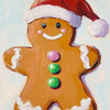 A painted gingerbread man figure with pink and green candies, part of a Christmas diamond painting kit.