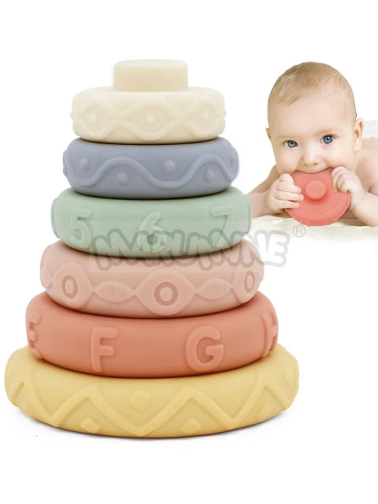 Soft Silicone Stacking Rings for Toddlers – Montessori Sensory Teether Toy Set
