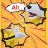 A white husky puppet with yellow clothing is shown making an 'Ah' sound expression.