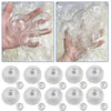 Clear squishy stress ball covers and refillable shells shown in various sizes