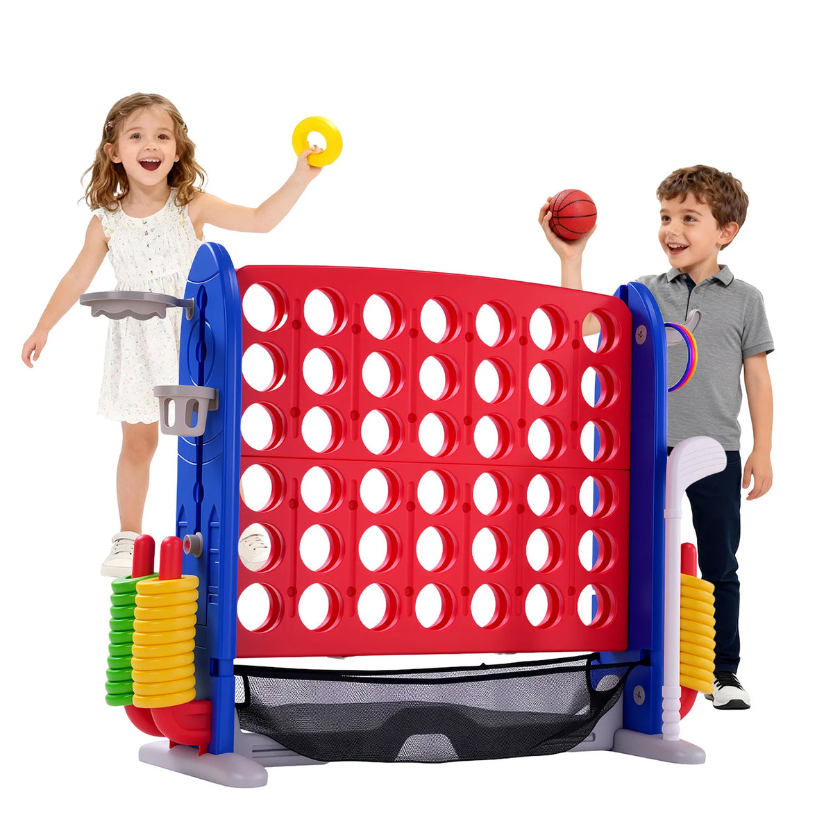 4-in-1 Giant Outdoor Game Set with Basketball Hoop & Ring Toss