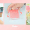 Three steps for diamond painting: select beads, shake the tray, and paint the design.