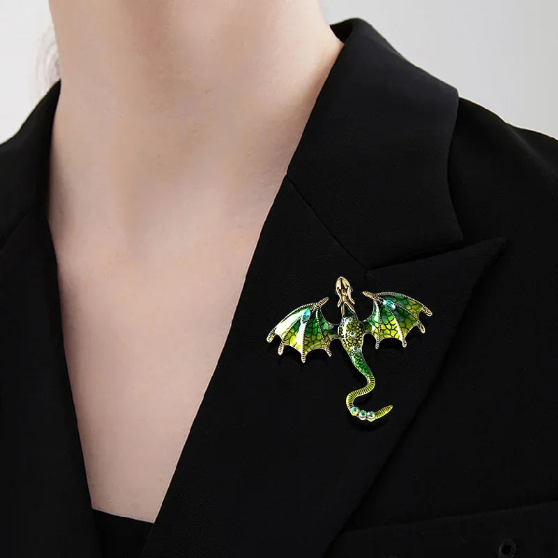 Enamel Dragon Brooch with Rhinestone Accents