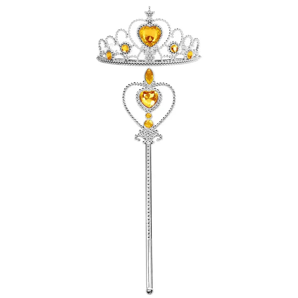 A gold and diamond crown and scepter set for a royal princess dress-up playset