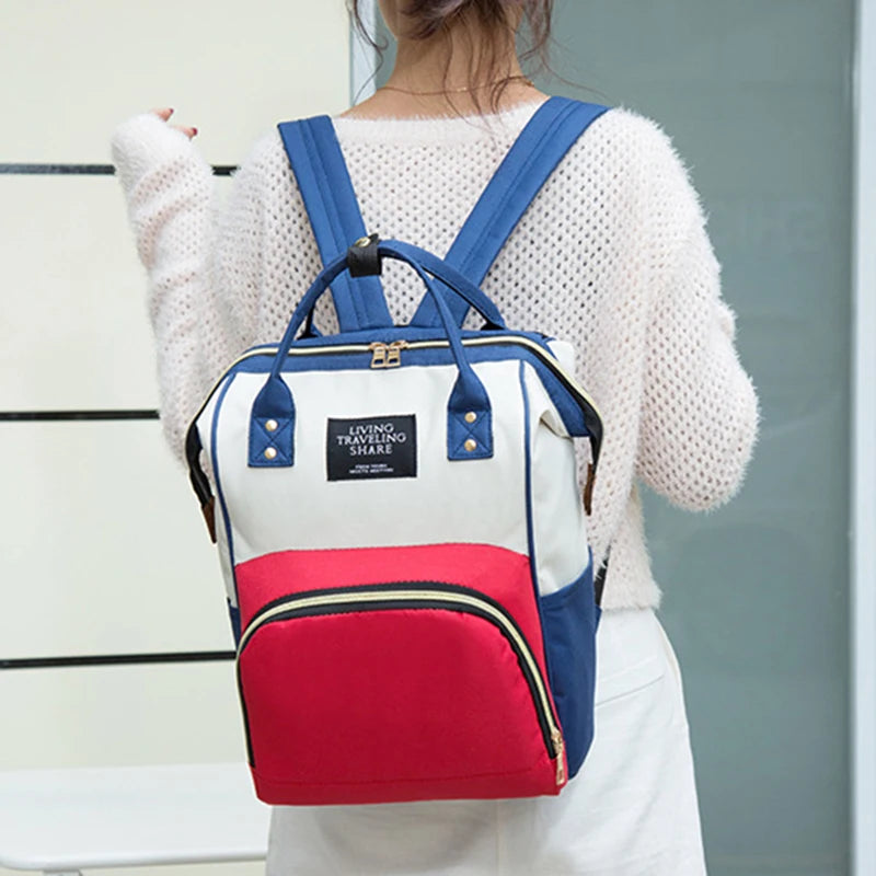 Canvas Baby Diaper Bag with Thermal Bottle Pockets & Hanging Design