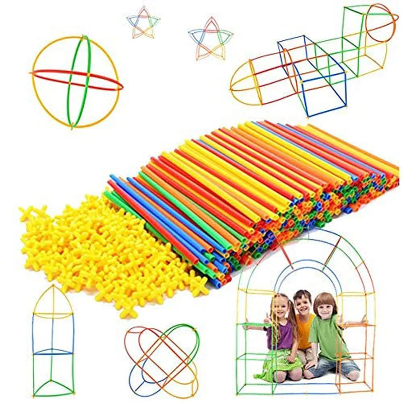 A set of colorful interlocking building straws and connectors used for creative STEM play.