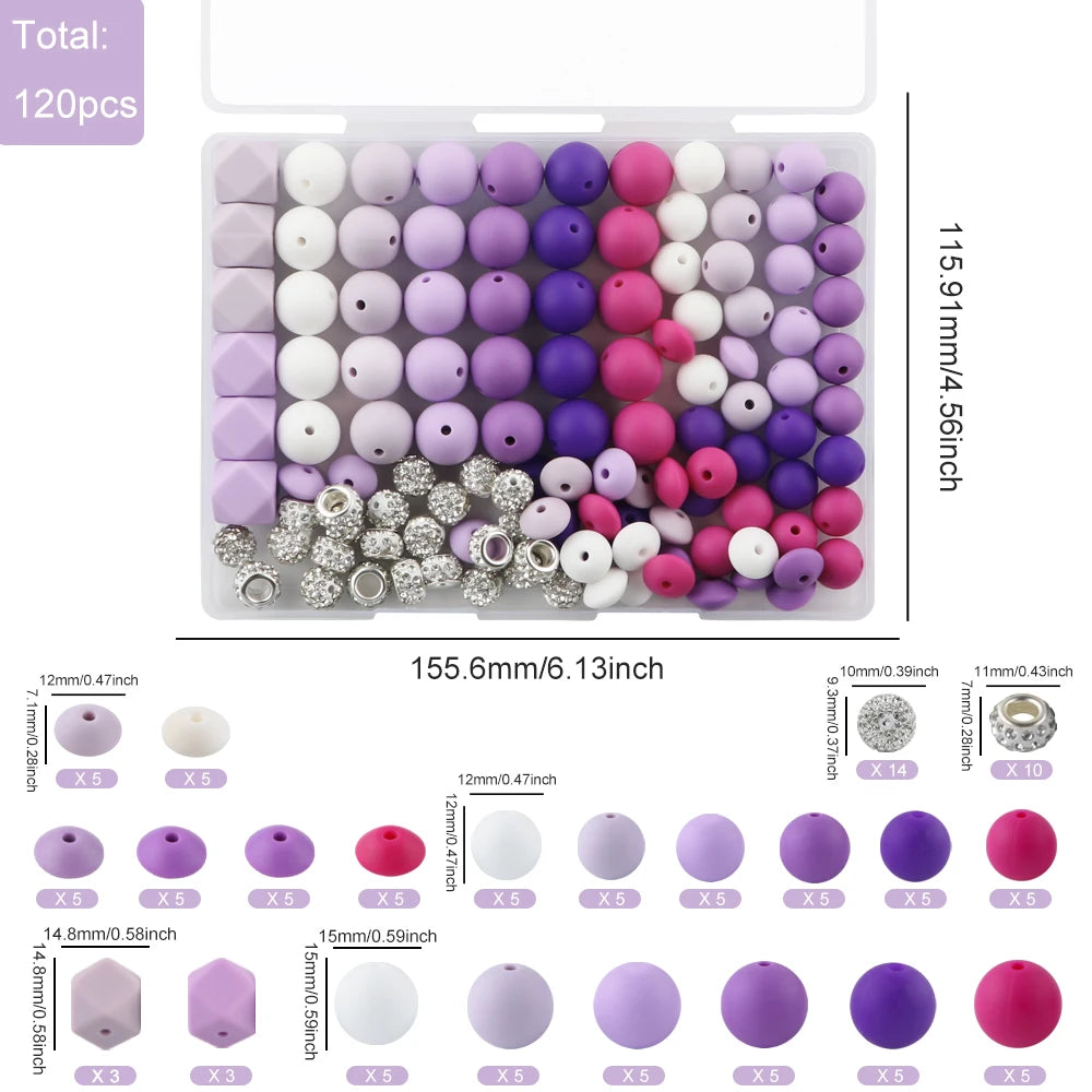Silicone Beads Variety Pack for Jewelry Making – 120 Pieces