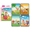 A set of five colorful pages from a Magic Water Book for toddlers featuring various drawing and activity scenes.